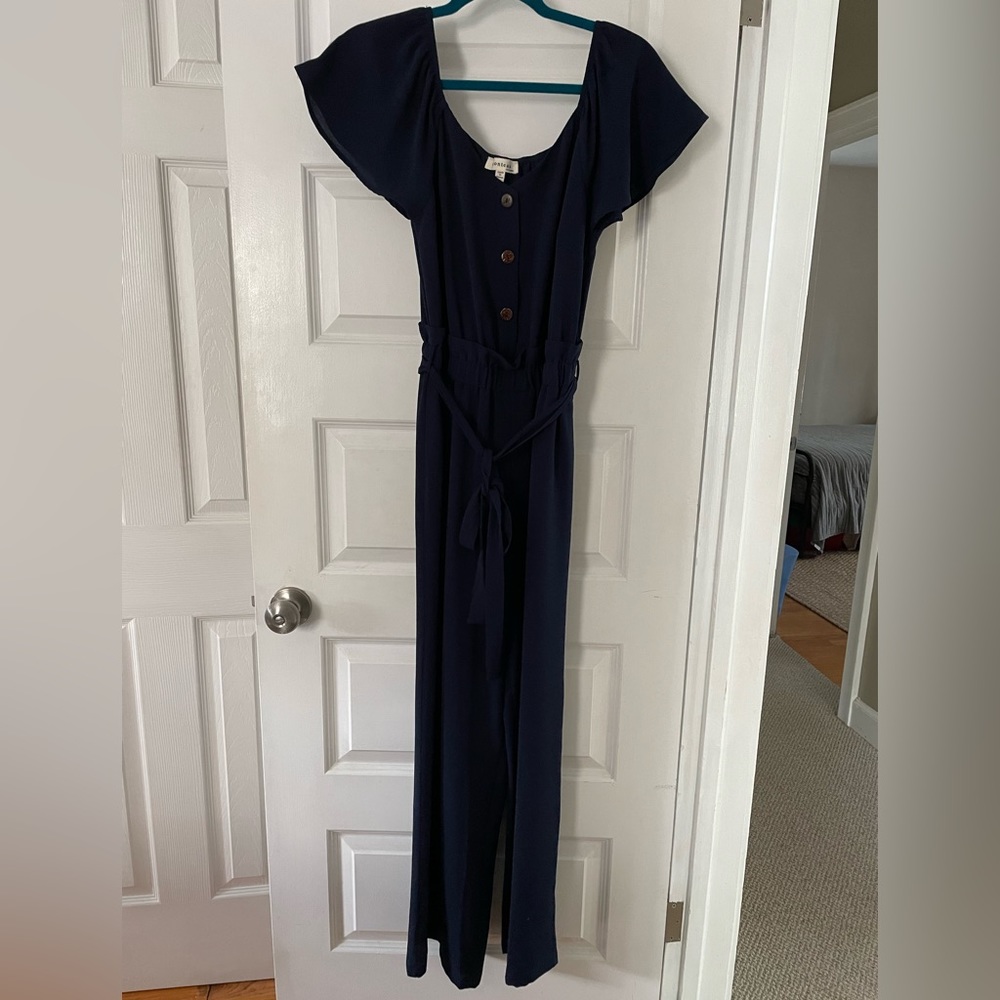 Navy Off the Shoulder Jumpsuit